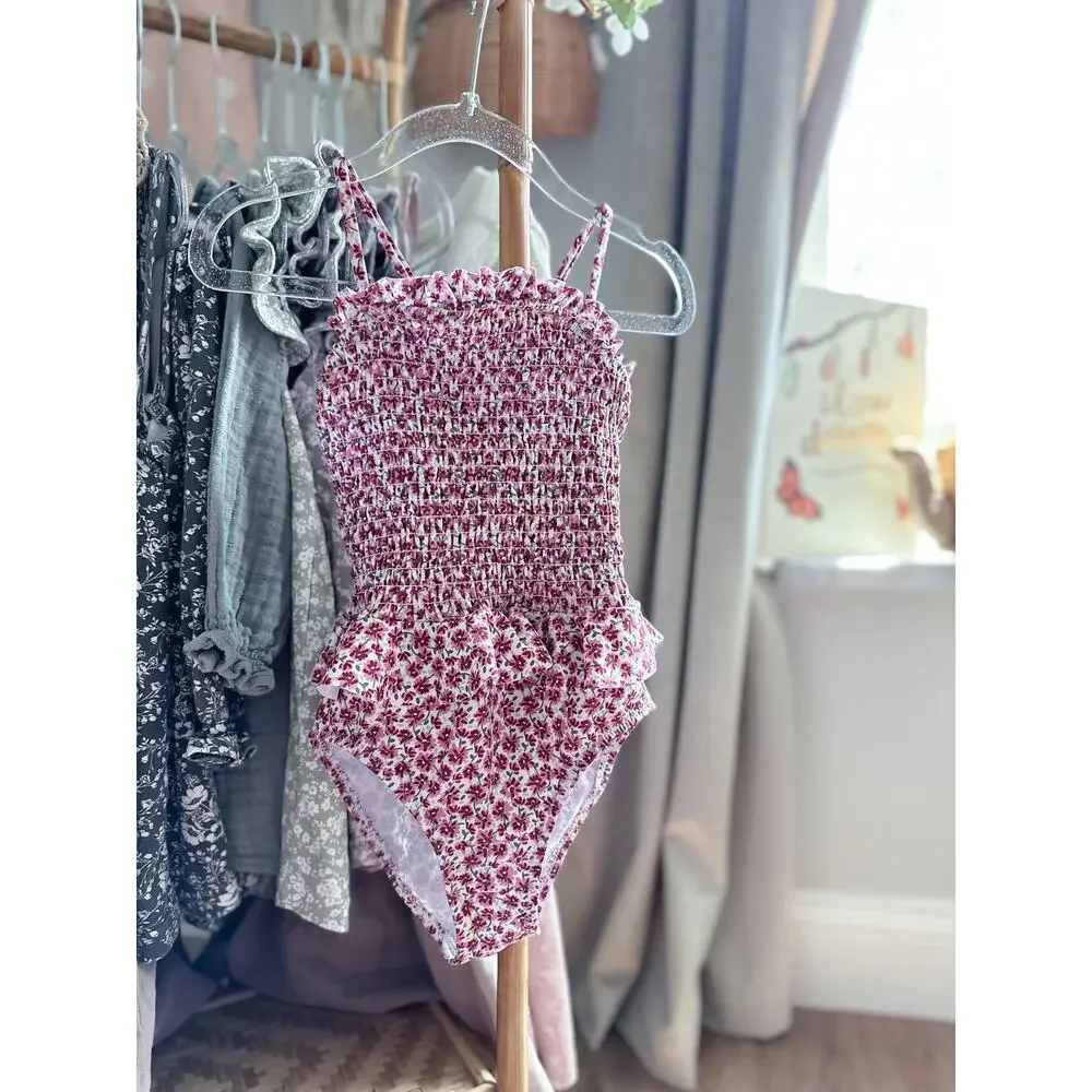 NWT Zara Blooming Floral Smocked Flutter Waist Swimsuit 4/5